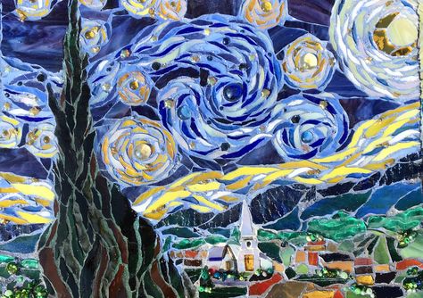 Starry Night mosaic Starry Night Mosaic, Starry Night Van Gogh, Starry Night Sky, Mosaic Art, Night Sky, Night Skies, Van Gogh, Starry Night, Art Ideas