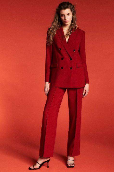 Francoise Pants, Graduation Suit, Zara Winter, Red Tuxedo, Wear Red, Red Suit, Zara New, Pants Straight Leg, Double Breasted Blazer