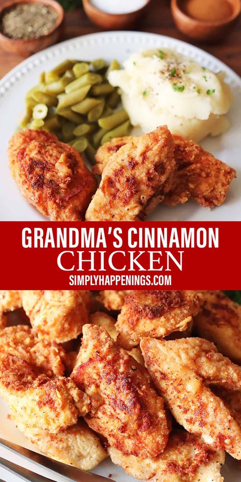 Chicken With Cinnamon, Cinnamon Chicken Recipe, Chicken Breast Strips Recipes, Fried Chicken Seasoning, Cinnamon Chicken, Chicken Seasoning Recipes, Chicken Strip Recipes, Homemade Fried Chicken, Fried Chicken Strips