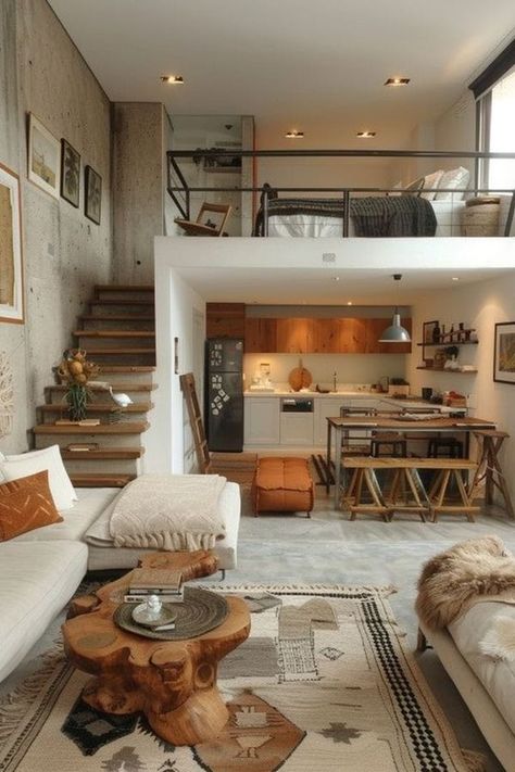 Loft Type House, Living Room Bright, Loft Designs, Loft House Design, Mini Loft, Tiny House Loft, Small Loft, Loft House, Bright Ideas