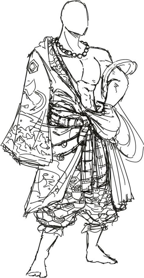 Male Kimono Drawing Reference, Samurai Clothes Drawing, Headband Character Design, Ronin Drawings, Samurai Drawing Reference, Manga Clothes Reference, Outfit Ideas Anime Character Design, Samurai Outfit Character Design, Male Outfits Drawing Reference