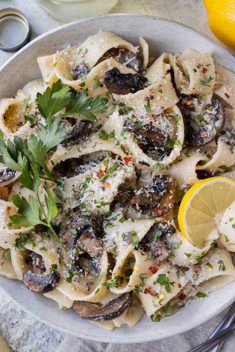 Mushroom Pappardelle Recipe Lemon Savory Recipes, Pappardelle Recipes, Pasta Recipes Italian, Mushroom Pappardelle, Pappardelle Recipe, Air Fryer Recipes Chicken Breast, Savory Pastries, Healthy Italian Recipes, Comfy Food