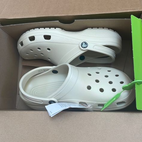 Crocs in the colour bone White Crocs Aesthetic, Crocs Aesthetic, Crocs Ideas, Cheap Socks, Blue Crocs, White Crocs, Crocs Fashion, Bone Color, Crocs Shoes