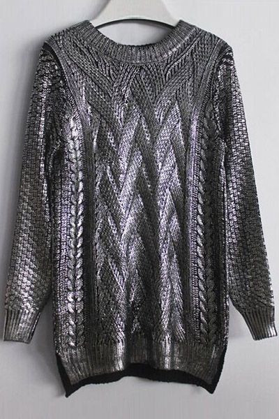 High-Low Hem Sparkle and Glitter Sweater Glitter Sweater, Sequin Fashion, Womens Jumpers, Sparkle Sweater, Brunch Outfit, Collars For Women, Solid Clothes, Knitted Pullover Sweaters, Winter Sweaters