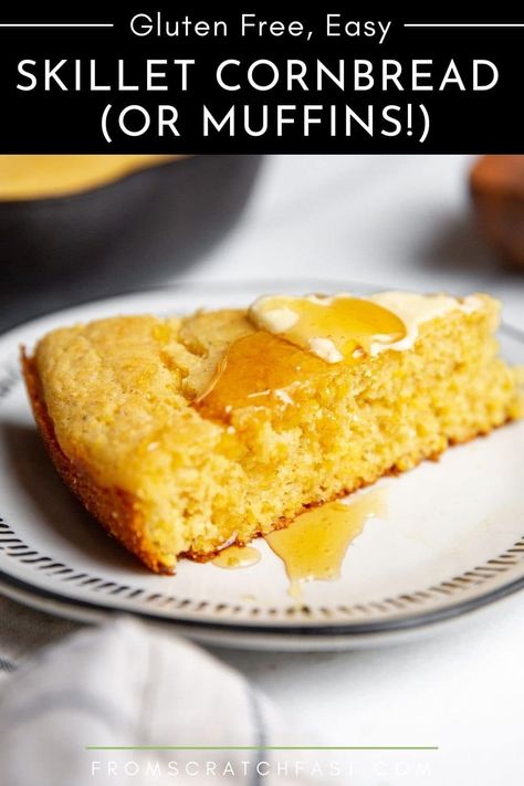 This gluten free cornbread recipe is a cinch to make, and it can be on your table in under 30 minutes! It’s lightly sweet, ultra fluffy and supremely moist, and you can make it in a skillet OR as muffins. Cornbread Recipe Easy, Easy Skillet Cornbread, Homemade Cornbread Mix, Gluten Free Cornbread Muffins, Skillet Cornbread Recipe, Cornbread Skillet, Gluten Free Cornbread Recipe, Easy Cornbread Recipe, Breads Recipes