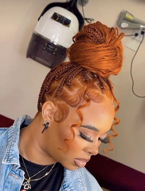 Orange Goddess Braids, Goddess Braid Bun, Black Braided Updo, Black Women Updo Hairstyles, Braided Bun Styles, Goddess Braids Updo, Braids French, Braided Buns, Braids Updo