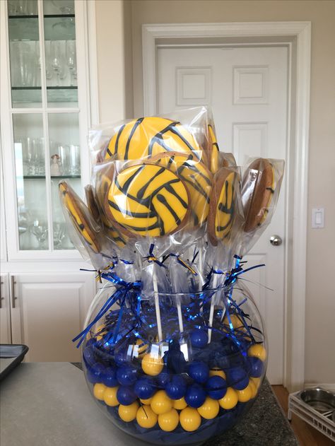 Volleyball Centerpieces, Volleyball Party Decorations, Volleyball Decorations, Volleyball Senior Night Gifts, Water Polo Girls, Water Polo Gifts, Night Volleyball, Water Volleyball, Soccer Banquet