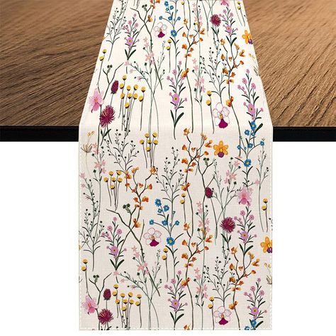 PRICES MAY VARY. Quality : Made of durable spun polyester fabric, vibrant colors, protecting your table's surface from stains, scratches, and spills. Product Size : Flower Table Runner is approximately 13 x 108 Inches, appropriate for a table that can seat 8-10 people, unique pattern print offers you creative and unique idea to decorate home. Home Decor : These spring table runners can enhance your dining table decoration,and make the whole room modern and fashionable,it is easy to match your ho Watercolor Wild Flowers, Summer Table Runner, Spring Table Runner, Wildflower Baby Shower, Dining Table Decoration, Farmhouse Style Table, Home Party Decor, Printed Table Runner, Style Français