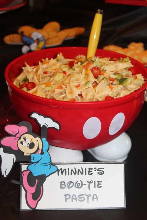 Minnie's Bow-Tie Pasta-Mickey Mouse birthday party! I plan Disney trips, please follow me. Courtney@travelwiththemagic.com Cupcakes Minnie Mouse, Γενέθλια Mickey Mouse, Mickey Mouse Bday, Twodles Birthday, Mickey Mouse Themed Birthday Party, Minnie Y Mickey Mouse, Mickey Mouse Clubhouse Birthday Party, Mickey Mouse Clubhouse Party, Mickey Mouse 1st Birthday