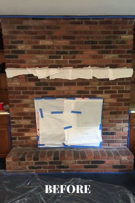 Brick Fireplace Redo, Update Brick Fireplace, White Wash Fireplace, Stained Brick, White Wash Brick Fireplace, Brick Fireplace Wall, How To Whitewash, Fireplace Trim, Red Brick Fireplaces