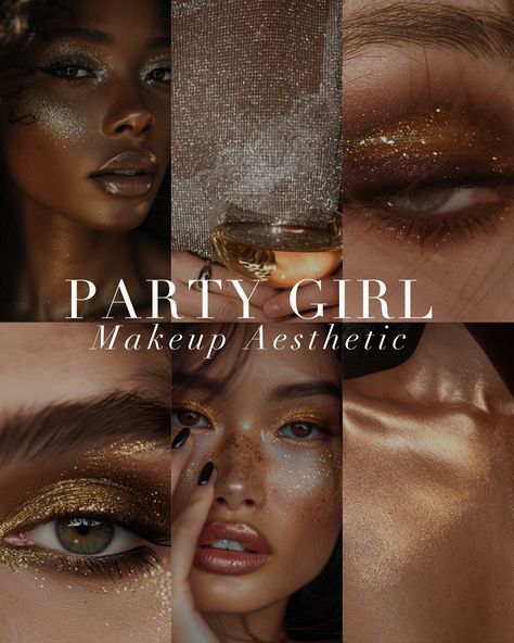 Party girl makeup inspiration for this season 🎄 is there a makeup palette/aesthetic you enjoy experimenting with in your colour season? . #coloranalysis #colouranalysis #makeupinspiration #partymakeup Gold Sparkle Makeup, Party Girl Makeup, Makeup Palette Aesthetic, Warm Autumn Makeup, Girl Makeup Aesthetic, Season Analysis, Palette Aesthetic, Seasonal Makeup, Sparkle Makeup