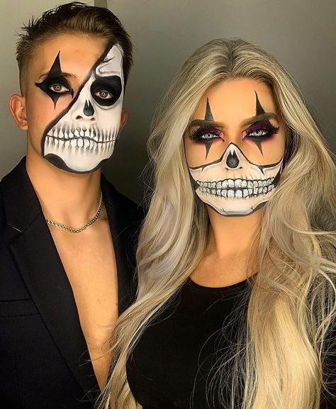 Hallowen Schminke, Makijaż Sugar Skull, Pelottava Halloween, Couples Costumes Creative, Koleksi Makeup, Halloween Makeup Clown, Halloweenský Makeup, Holloween Makeup, Cute Halloween Makeup