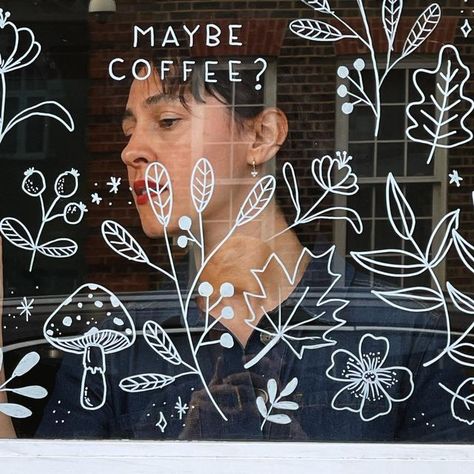 Duygu Turgut Gökpınar on Instagram: "Decorate our coffee shop @milk.nomilk ‘s window with me! #windowart #windowpainting #windowdisplay #autumnvibes #coffeeshop #autumncolors #falldecor #fallvibes #shopwindow #posca #doodling" Fall Window Painting, Autumn Window Display, Painted Window Art, Cafe Window, Fall Windows, Window Illustration, Window Drawing, Chalkboard Drawings, Window Display Design