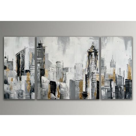 Canvas Painting For Beginners, Art Deco Paintings, Gold Art Painting, Skyline Painting, Art Gallery Interior, Painting For Beginners, Soyut Sanat Tabloları, City Painting, Urban Sketchers