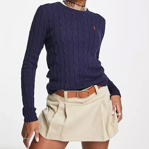 Preppycore Aesthetic: How To Get The Look | Glamour UK Polo Ralph Lauren Women Outfits, Polo Ralf Lauren, Ralph Lauren Looks, Adrette Outfits, Ralph Lauren Jumper, Ralph Lauren Cable Knit, Knit Sweater Outfit, Western Outfits Men, Polo Outfit