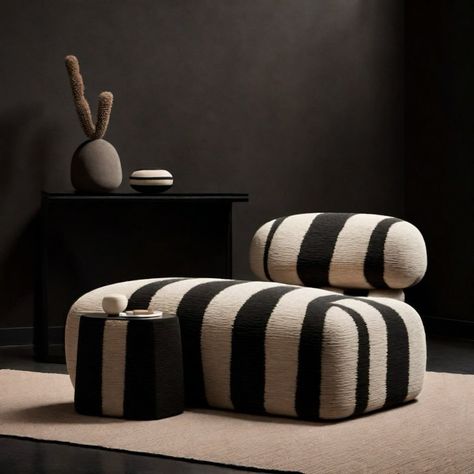 Kitty Wasabi | Wabi-Sabi inspired Interior & Homedecor DIYs | Playing around with stripes texture and forms. Embracing the interplay between dynamic contras, earthy hues, geometry and nature’s… | Instagram Striped Chair, Artistic Furniture, Earthy Hues, Soft Furniture, Japandi Interior, Stripes Texture, Furniture Inspiration, Furniture Fabric, Apartment Interior