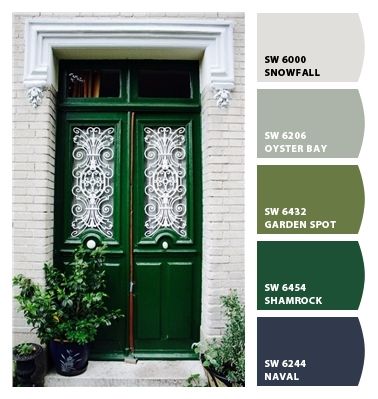 Classic Paint Colors, Garden Entry, Interior Palette, Rich Wealthy, Pantone Fall, Fresh Interior, Green Front Doors, Green French, Office Library