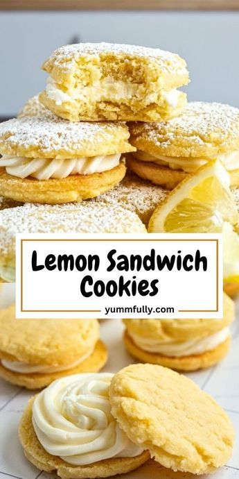 A creamy, sweet, and tart lemon-flavored filling is sandwiched between two crumbly sugar cookies to make the perfect dessert. These little bites of sweet heaven, also known as Polish tea cookies, are the perfect ending to any meal or treat to have with a cup of coffee any time of the day. Lemon sandwich cookies are my all-time favorites! Lemon Sandwich Cookies, Lemon Sandwich, Cookies To Make, Lemon Cookies Recipes, Citrus Recipes, Lemon Dessert, Food Cookies, Boozy Desserts, Sweet Ideas