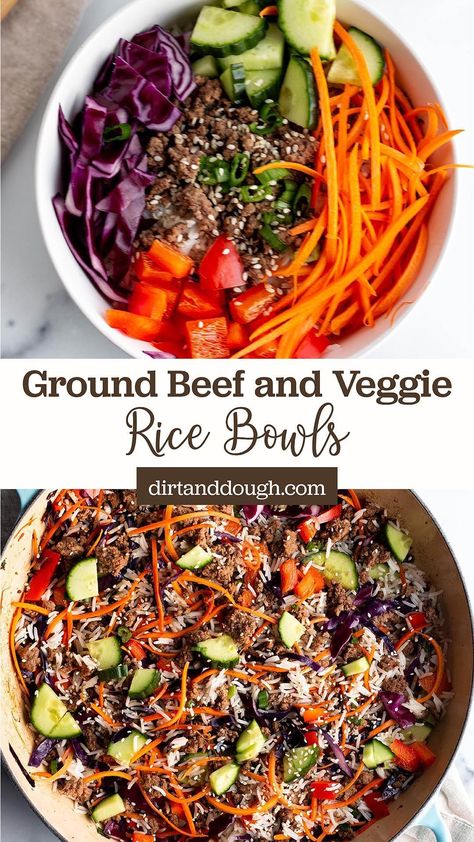 Craft a speedy dineer with these simple ground beef rice bowls. Ready in under 30 minutes, these bowls are stuffed with fresh veggies for a wholesome touch. All it takes is browning the beef, adding veggies, and drizzling with a soy sauce mix. Weeknight dinner, sorted! Ground Beef Recipes Vegetables, Protein Bowls With Ground Beef, Ground Beef With Vegetables, Hospitality Meals, Beef Rice Bowls, Beef Vermicelli, Veggie Rice Bowl, Rice Bowls Healthy, Ground Beef Rice