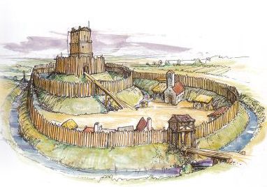 Types of Castle, pre-Norman wooden motte & beiley castle Motte And Bailey, Motte And Bailey Castle, Norman Castle, Castle Illustration, Chateau Medieval, Medieval Castles, European Castles, Medieval Life, Early Middle Ages