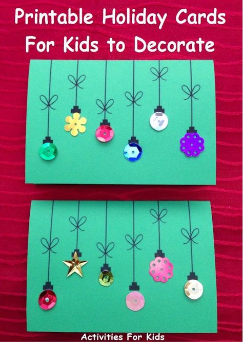 Cute holiday cards for kids to make.  Simple enough for a preschool project. Free Printable from Activities For Kids. Holiday Cards For Kids, Christmas Cards For Kids, Crafts Love, Preschool Projects, Christmas Cards Kids, Ornament Card, Cards For Kids, Family Diy, Christmas School