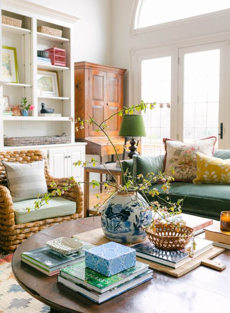 Beautiful, Layered Maximalism: Why the Trend Is a Southern Tradition Casual Living Room, Rowe Furniture, Southern Home, Maximalism, Cozy Space, Decorating Coffee Tables, The Trend, Cottage Decor, House Inspiration