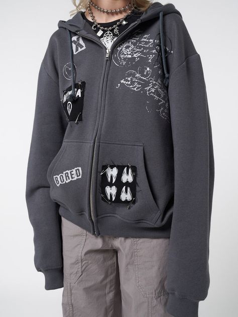 Hoodie Patchwork, Oversized Zip Up Hoodie, Minga London, Grunge Clothing, A Punk, Oversized Hoodies, Safety Pins, Dream Clothes, Oversize Hoodie