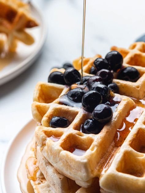 Blueberry Waffle Recipe, Sourdough Discard Waffles, Discard Waffles, Blueberry Waffles Recipe, Dairy Free Waffles, Blueberry Waffle, Blueberry Waffles, Waffle Ingredients, Sourdough Starter Discard Recipe