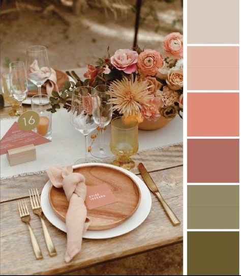 Dusty Sunset Wedding, Blush Rust Color Palette, Brick Red Wedding Colors, Pink Wedding Palette Colour Schemes, Peach Tone Wedding, Dessert Rose Wedding Color Scheme, Wedding Color Schemes Dusty Rose, Desert Sunset Wedding Colors, Terracotta Spring Wedding Palette