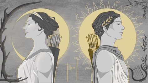 Artemis And Apollo Art, Apollo And Artemis Art, Artemis And Apollo Tattoo, Children Of Zeus, Artemis Apollo, Artemis And Apollo, Greek Demigods, Artemis Art, Apollo Art