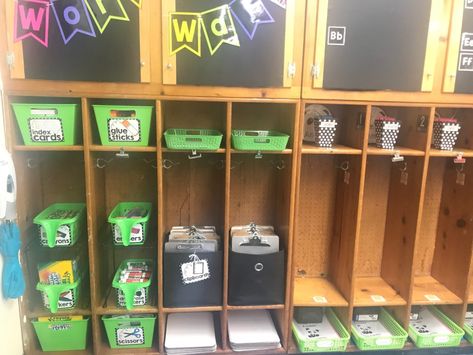 Student Cubbies, Classroom Cubbies, Dojo Points, Classroom Shelves, Cubby Organizer, Kids Cubbies, Scary Place, Blog Organization, Colorful Baskets