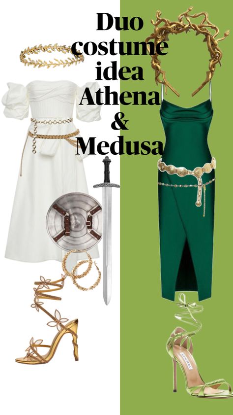 #greekmythology #greek #halloween #costume #medusa #athena #history #viral Medusa And Athena, Costume Medusa, Athena Costume, Duo Costumes, Greek Goddess Costume, Goddess Costume, Trendy Halloween Costumes, Trendy Halloween, Cute Costumes