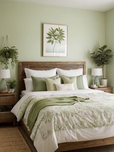 Green Bedroom Walls, Green Bedroom Decor, Green Artwork, Sage Green Bedroom, Green Walls, Redecorate Bedroom, Green Rooms, Room Makeover Bedroom, Bedroom Green