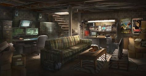 Basement Aesthetic, Zombie Apocalypse House, Apocalypse House, Cyberpunk Room, Bunker Home, Apocalypse Art, Dekorasi Kamar Tidur, Paranormal Investigation, Post Apocalypse