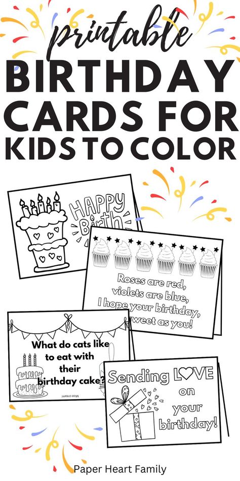 Seven super cute free printable birthday cards for kids to color! Choose from a joke birthday card, roses are red birthday poem and more! Having your child make homemade birthday cards will teach them to joy of giving from the heart. Free Printable Birthday Cards For Grandma, Happy Birthday Card Craft, Teacher Birthday Card Printable, Grandpa Birthday Card From Kids, Free Printable Birthday Cards To Color, Birthday Card Coloring Printable, Birthday Certificate Printable Free, Quick And Easy Birthday Cards Diy, Birthday Card Templates Printable Free