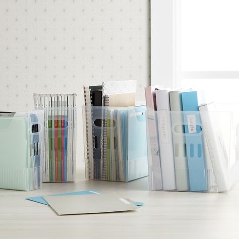 These bins store almost everything! Multi-purpose is an understatement. Keep files and projects close at hand with our Multi-Purpose Bins. Perfectly sized to hold letter-size interior file folders, you can also use them to organize binders, notebooks and magazines. Plastic and BPA Free! Organize Binders, Notebook Storage, Organising Tips, Binder Storage, Organizing Tools, Kiwi Lane, Pantry Organizers, Ergonomics Furniture, Collapsible Storage Bins