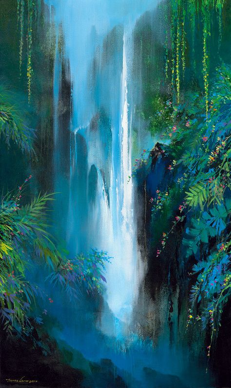 Under the Falls | Waterfall Reference, Forest Falls, Waterfall Paintings, Waterfall Art, Water Fall, Landscape Art Painting, Nature Art Painting, Fantasy Art Landscapes, Futurism