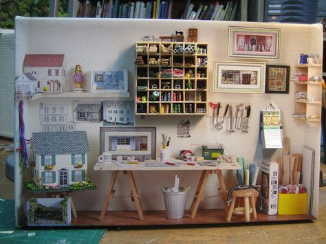 my workroom | Flickr - Photo Sharing! difficult to see which is painted and which is 1/12 miniatures Mini Room, Miniature Sewing, Room Box Miniatures, Tiny Furniture, Diy Doll Miniatures, Mini Doll House, Doll House Crafts, Dollhouse Miniatures Diy, Dolls House Interiors