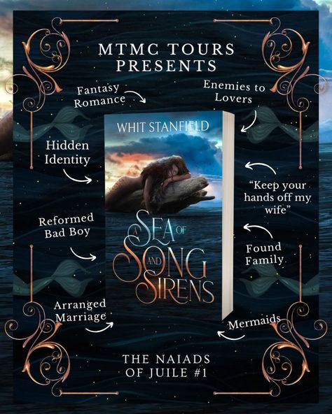 • June 19th • "He betrayed me to my enemies, this man who owes me his life. And I hate him." Welcome to my stop in the Promo Tour for A SEA OF SONG AND SIRENS by @whitstanfieldauthor .The dark fairytale aura of A Little Mermaid and The Princess Bride meets the tantalizing romantic tension of Pride & Prejudice in this plot-twist-riddled adult fantasy romance. A Sea of Song and Sirens is the first book in The Naiads of Juile series to be published on July 4th, 2024 from Crooked Citadel Publis... Pirate Romance Books, Mermaid Romance, Romantic Tension, Grand Library, Book Tropes, I Hate Him, Mermaid Books, The Princess Bride, Dark Fairytale