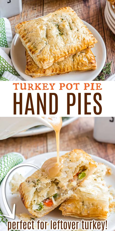 Turkey Hand Pies, Savory Hand Pies Recipes, Puff Pastry Recipes Dinner, Using Leftover Turkey, Savory Hand Pies, Puff Pastry Recipes Savory, Hand Pies Savory, Pasties Recipes, Hand Pie Recipes