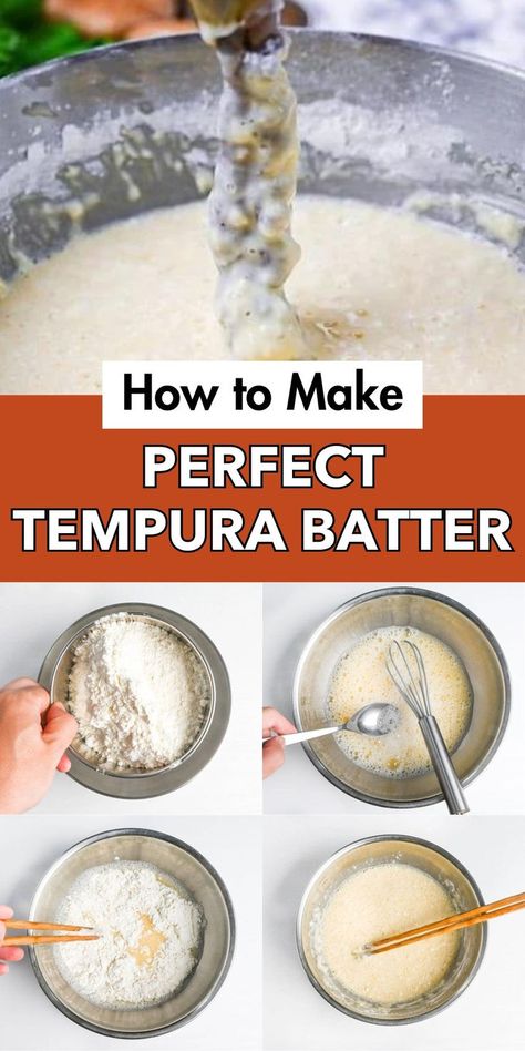 Get ready to unlock the secrets to making the ultimate tempura batter for fish and vegetables with our comprehensive guide! This versatile batter recipe is perfect for creating light and crispy fried dishes that showcase the natural flavors of your favorite ingredients. Our expert tips and techniques will help you master the art of tempura, from selecting the freshest seafood and vegetables to achieving the perfect batter consistency. Save this pin and embark on a delicious tempura journey! Batter For Fish, Japanese Tempura, Fish And Vegetables, Tempura Batter, Batter Recipe, Tempura, Seafood, Fish