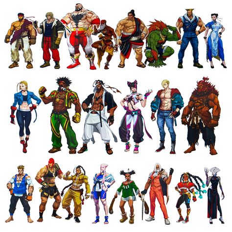 Characters Roster Concept Art - Street Fighter VI Art Gallery Street Fighter Male Characters, All Street Fighter Characters, Street Fighter 6 Concept Art, Street Fighter 6 Characters, Sf6 Characters, Street Fighter Character Design, Street Fighter Concept Art, Street Fighter Design, Street Fighter 6 Art