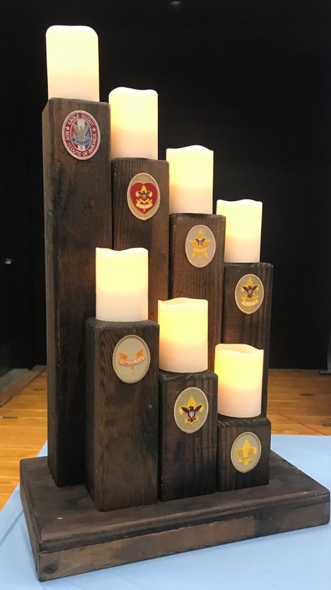 Eagle Scout Candles, Eagle Scout Candle Ceremony, Scouting Centerpieces, Scoutmaster Gift Ideas, Eagle Scout Decorations, Eagle Scout Gift Ideas, Eagle Ceremony Ideas, Eagle Scout Party Ideas, Eagle Scout Ceremony Ideas