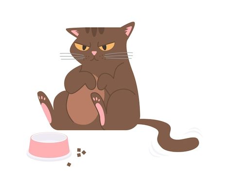 Cat Food Illustration, Cat Eating Illustration, Cat Eating Drawing, Cat Eating Food, Funny Cat Eating, Cat Christmas Cards, Food Vector, Cat Eating, Cat Bird