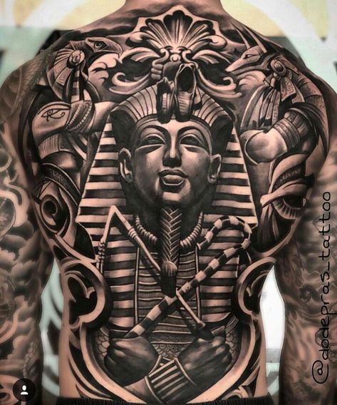 Egyptian Tato Realis, Egyptian Eye Tattoos, Backpiece Tattoo, Cool Back Tattoos, Starověký Egypt, Egyptian Tattoo Sleeve, Anubis Tattoo, African Tattoo, Back Piece Tattoo