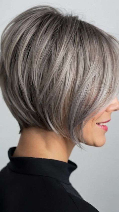 Silver and Sassy: 15 Captivating Grey Bob Hairstyles to Try - Cheerful Talks Ash Grey Balayage Short Hair, Grey Hair Lob, Silver Hairstyles, Grey Bob Hairstyles, Gray Balayage, Grey Bob, Black Hairstyle, Hairstyles Inspiration, Trendy Bob Hairstyles