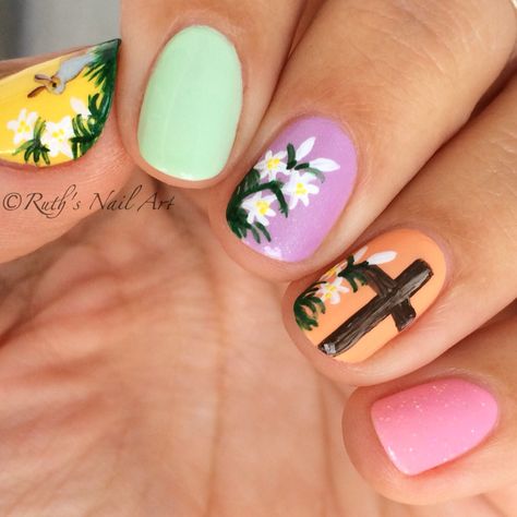 Cross Nail Designs, Easter Nail Art Designs, Nails Easter, Cross Nails, Easter Nail, Natural Nail Art, Easter Nail Designs, Easter Nail Art, Easter Nails