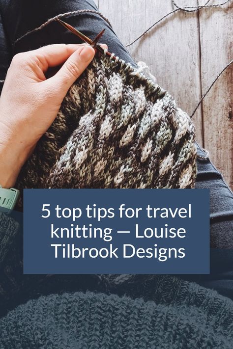 Knitting on the go is easier than you think. Check out my blog for my top 5 tips for travel knitting. Whether you're traveling for work or a vacation, I've got your knitting needs covered. Tap to read the blog post and get ready to start packing those needles! What To Crochet On A Plane, Boat Knitting Pattern, Airplane Knitting Pattern, Travel Knitting Projects, Best Time To Book Flights, Travel Knitting, Small Knitting Projects, Knitting Needle Case, Knitting Hacks