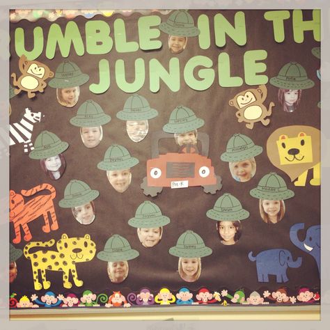 Rumble in the jungle. Safari Bulletin Board Ideas Preschool, Wild About Learning Theme, Animal Bulletin Board Ideas, Jungle Bulletin Boards, Jungle Theme Classroom Decorations, Safari Theme Classroom, Safari Classroom, Preschool Jungle, Jungle Activities