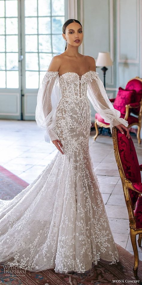 Jazz Wedding Dress, Wona Bridal, Dream Wedding Dresses With Sleeves, Detailed Wedding Dress, Mermaid Wedding Dress With Sleeves, Wedding Dress Designers, Timeless Wedding Dress, Fancy Wedding Dresses, Dream Wedding Ideas Dresses